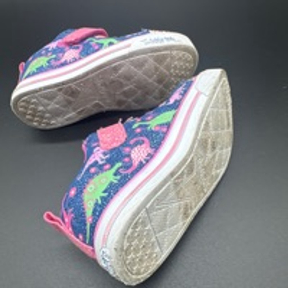 SKETCHERS Twinkle Toes Sneakers Size 8C Blue Pink Dinosaur - Picture 7 of 8
